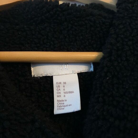 H&M women’s motor jacket black faux fur suede size 6 eur 38 - Picture 2 of 7